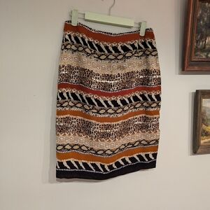 90s Vintage Size 6 Mixed Animal Print Silk Pencil Skirt Beaded Front MobWife 174